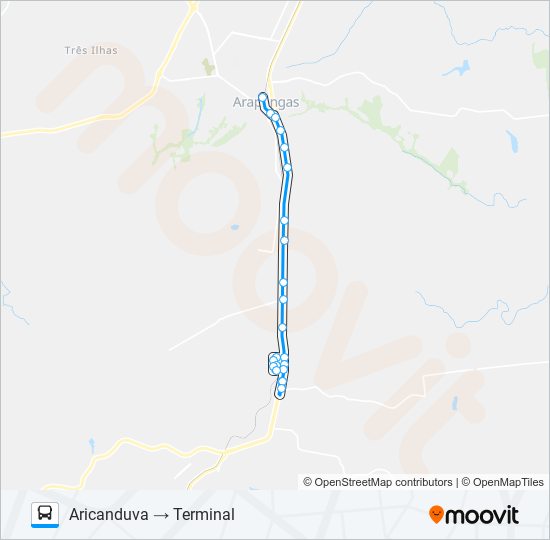 Mapa da linha 007 ARICANDUVA de ônibus