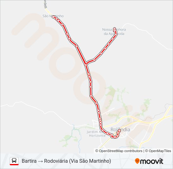 Mapa da linha 004 BARTIRA de ônibus