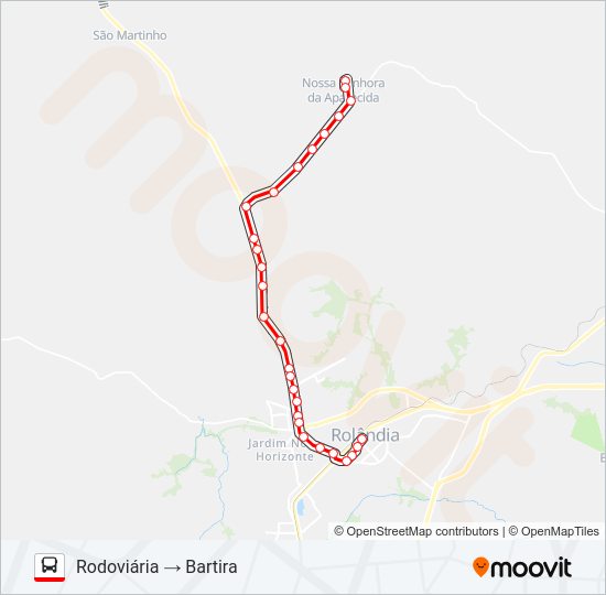 Mapa da linha 004 BARTIRA de ônibus
