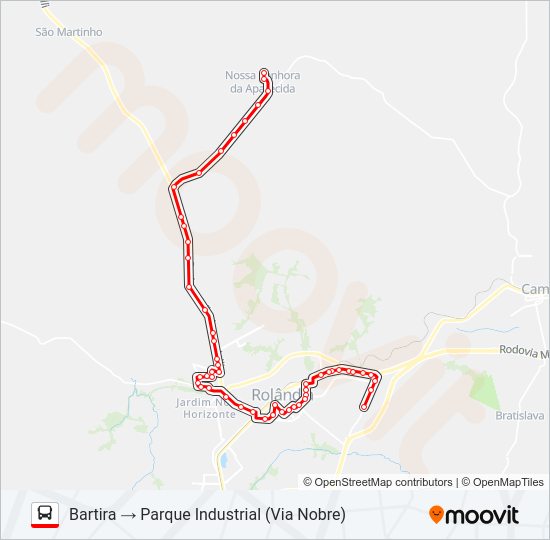 Mapa da linha 004 BARTIRA de ônibus