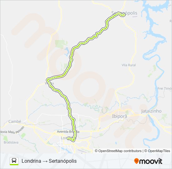 Mapa da linha 1427-44 LONDRINA / SERTANÓPOLIS de ônibus