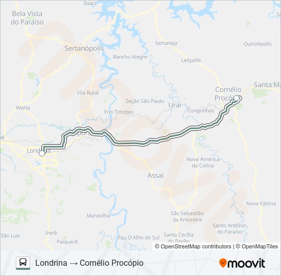 Mapa da linha 1431-50 LONDRINA / CORNÉLIO PROCÓPIO de ônibus