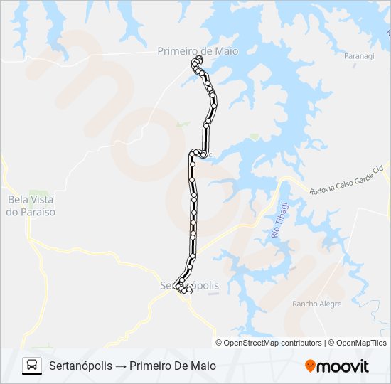 Mapa da linha 1507-50 SERTANÓPOLIS / PRIMEIRO DE MAIO de ônibus