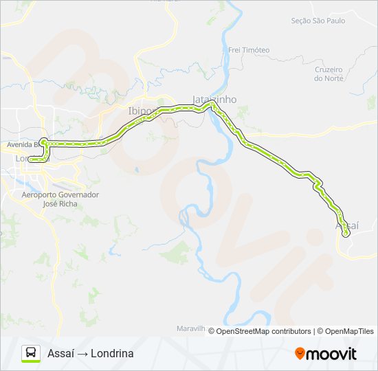 Mapa da linha 1433-40 LONDRINA / ASSAÍ de ônibus