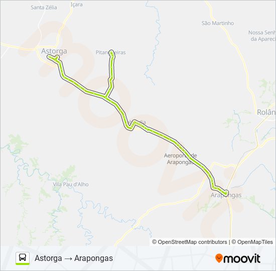 Mapa da linha 0730-45 ARAPONGAS / ASTORGA de ônibus