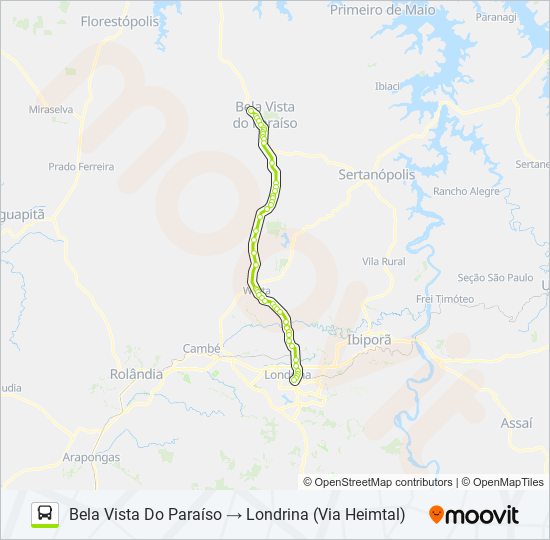 Mapa da linha 1437-40 LONDRINA / BELA VISTA DO PARAÍSO de ônibus