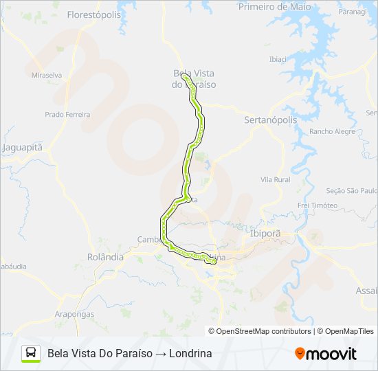 Mapa da linha 1437-40 LONDRINA / BELA VISTA DO PARAÍSO de ônibus