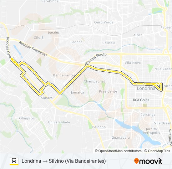 Mapa da linha 1903 LONDRINA / JARDIM SILVINO de ônibus