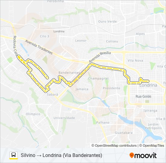 Mapa da linha 1903 LONDRINA / JARDIM SILVINO de ônibus