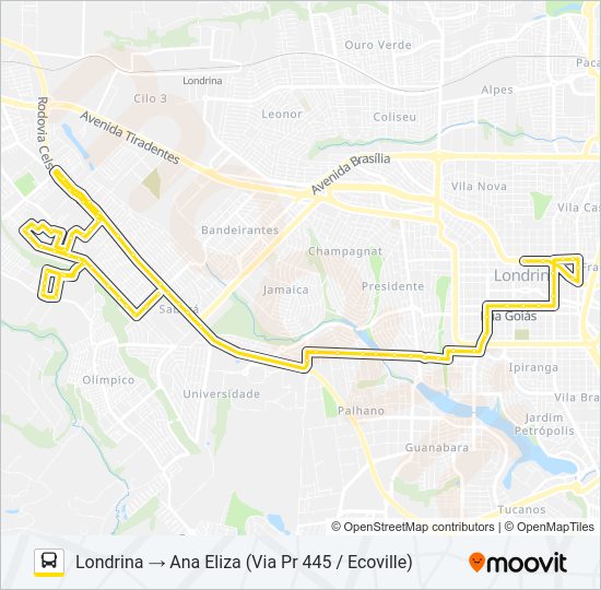 Mapa da linha 1905 LONDRINA / JARDIM ANA ELIZA de ônibus