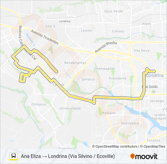 Mapa da linha 1905 LONDRINA / JARDIM ANA ELIZA de ônibus