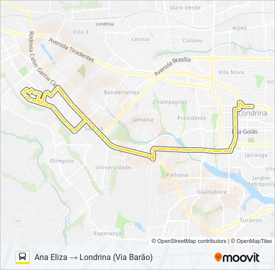 Mapa da linha 1905 LONDRINA / JARDIM ANA ELIZA de ônibus