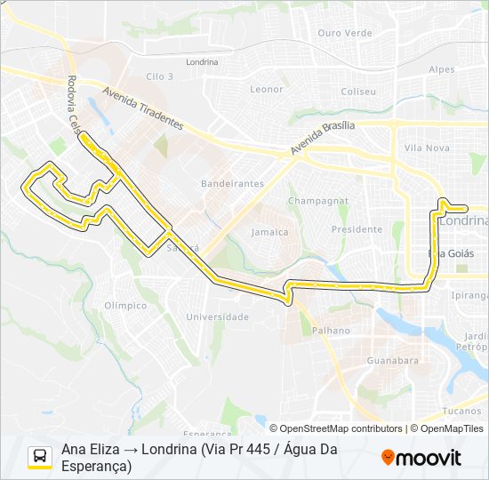 Mapa da linha 1905 LONDRINA / JARDIM ANA ELIZA de ônibus