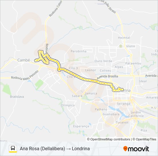 Mapa da linha 1906 LONDRINA  / JARDIM ANA ROSA de ônibus
