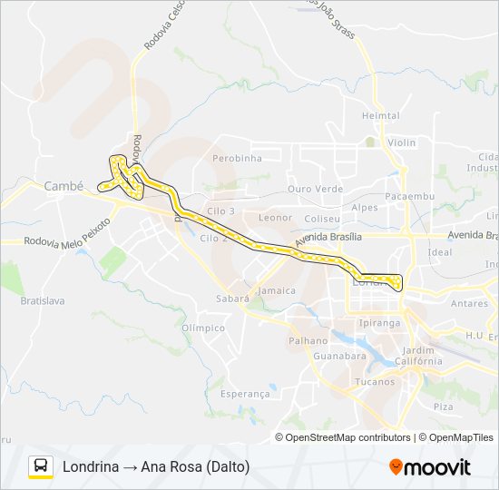 Mapa da linha 1906 LONDRINA  / JARDIM ANA ROSA de ônibus