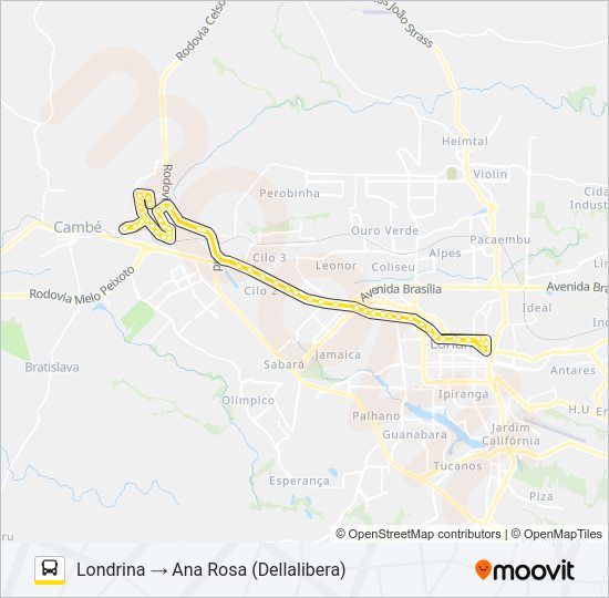 Mapa da linha 1906 LONDRINA  / JARDIM ANA ROSA de ônibus