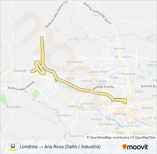 Mapa da linha 1906 LONDRINA  / JARDIM ANA ROSA de ônibus