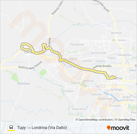 Mapa da linha 1910 LONDRINA / JARDIM TUPY de ônibus