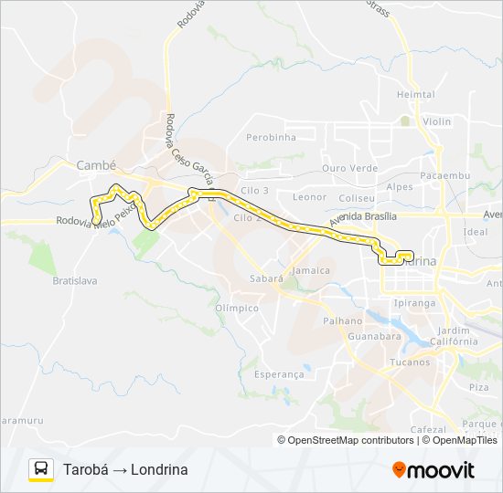 Mapa da linha 1918 LONDRINA / JARDIM TAROBÁ de ônibus