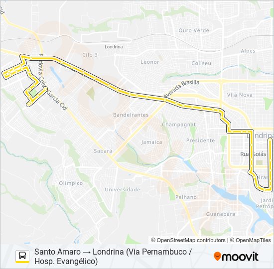Mapa da linha 1902 LONDRINA / JARDIM SANTO AMARO de ônibus