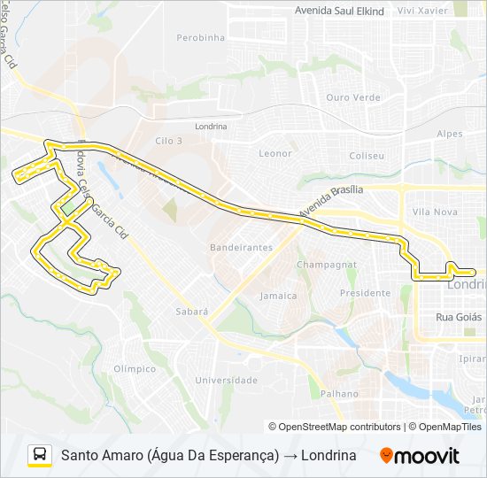 Mapa da linha 1902 LONDRINA / JARDIM SANTO AMARO de ônibus