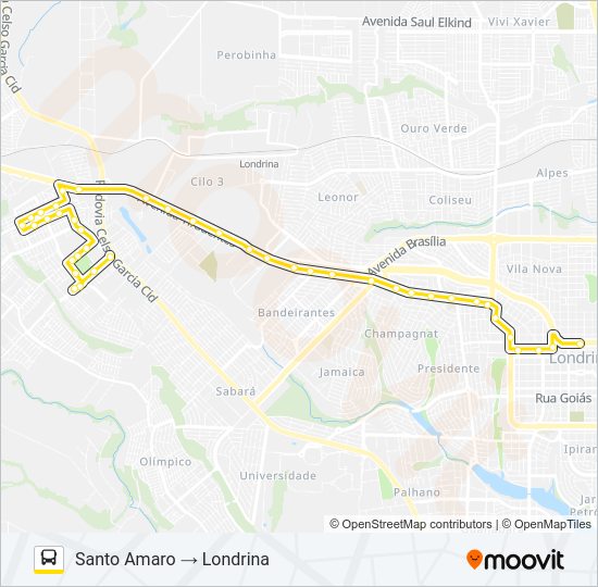 Mapa da linha 1902 LONDRINA / JARDIM SANTO AMARO de ônibus