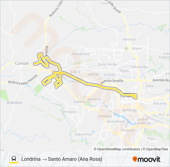 Mapa da linha 1902 LONDRINA / JARDIM SANTO AMARO de ônibus