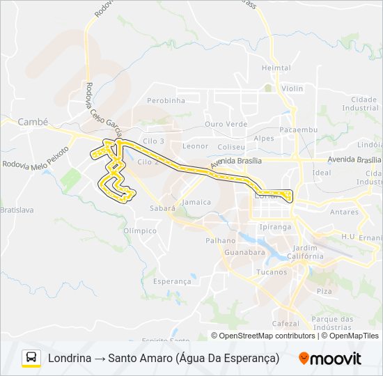 Mapa da linha 1902 LONDRINA / JARDIM SANTO AMARO de ônibus