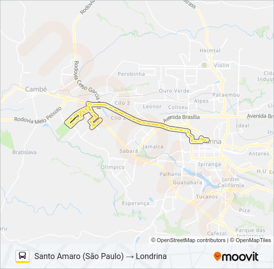 Mapa da linha 1902 LONDRINA / JARDIM SANTO AMARO de ônibus