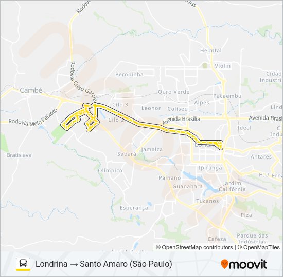 Mapa da linha 1902 LONDRINA / JARDIM SANTO AMARO de ônibus