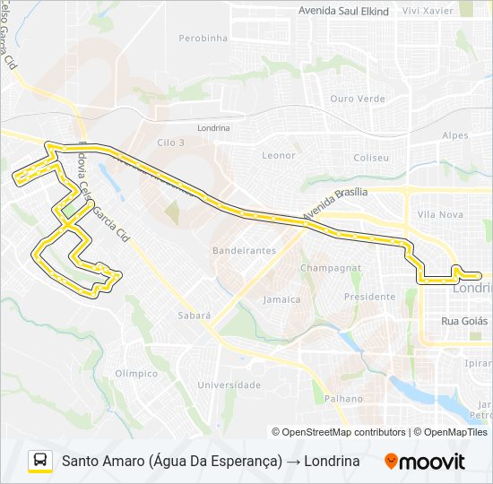 Mapa da linha 1902 LONDRINA / JARDIM SANTO AMARO de ônibus