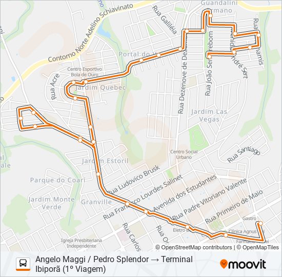 Mapa da linha 1970 PEDRO SPLENDOR / ÂNGELO MAGGI de ônibus
