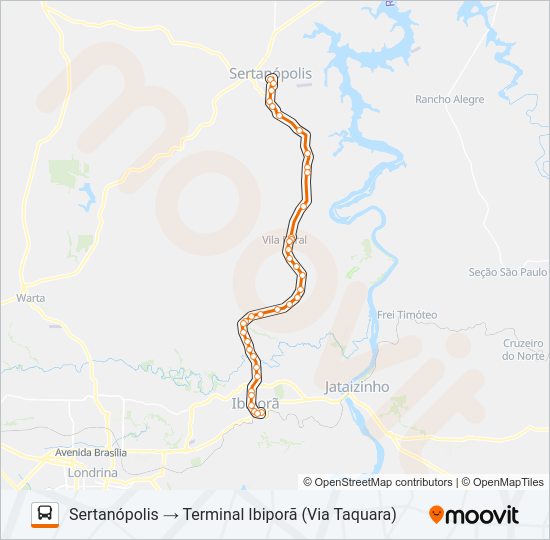 Mapa da linha 1964 SERTANÓPOLIS  / TAQUARA DO REINO de ônibus