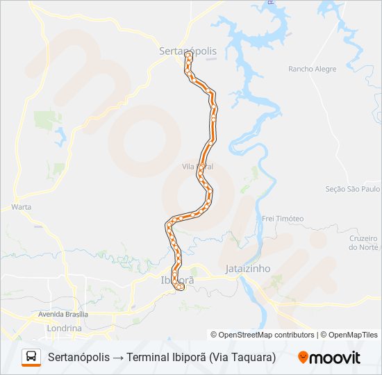 Mapa da linha 1964 SERTANÓPOLIS  / TAQUARA DO REINO de ônibus