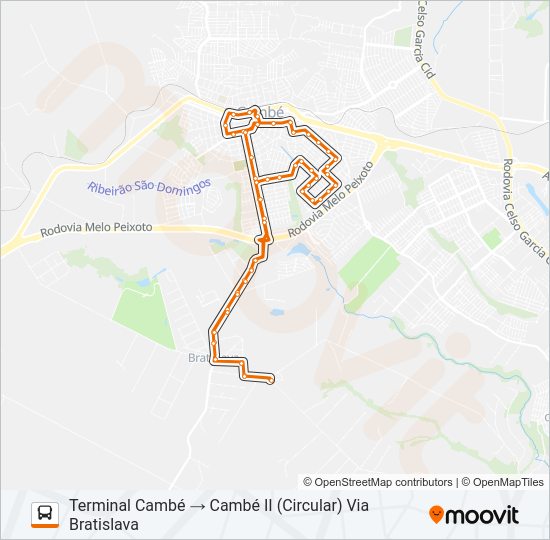 Mapa da linha 1953 CAMBÉ II / BRATISLAVA de ônibus