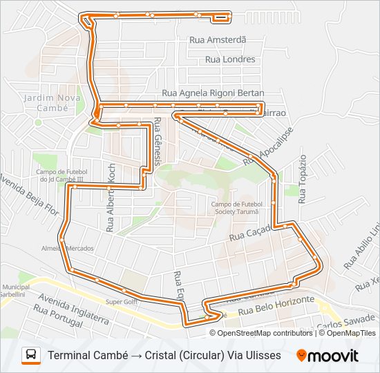 Mapa da linha 1958 CASAROTO / CRISTAL / ULISSES de ônibus