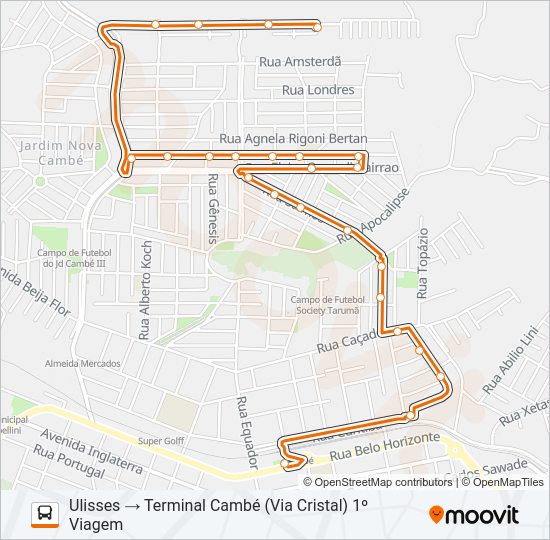 Mapa da linha 1958 CASAROTO / CRISTAL / ULISSES de ônibus