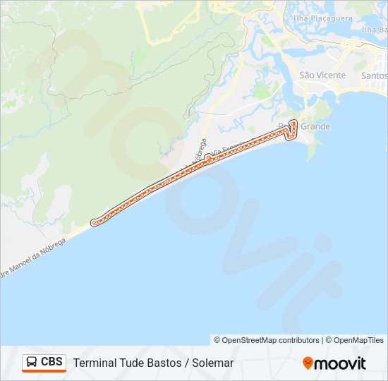 Mapa da linha CBS de ônibus