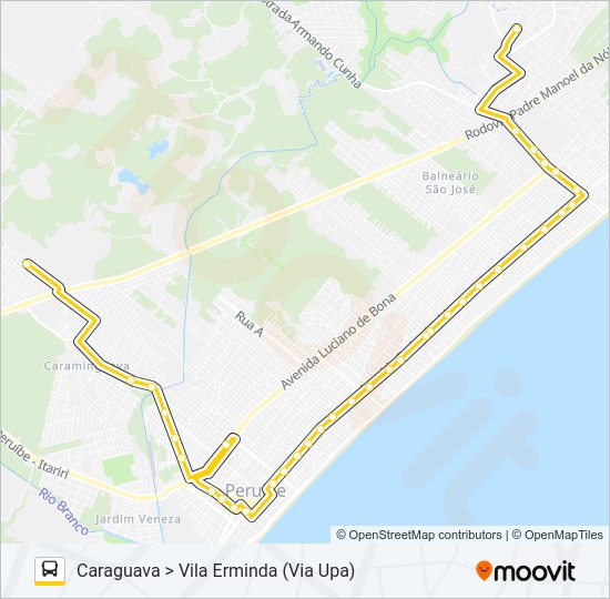Mapa da linha CARAGUAVA X VILA ERMINDA de ônibus