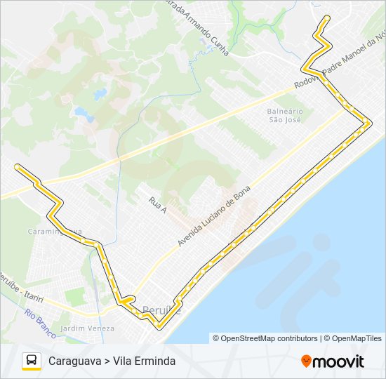 Mapa da linha CARAGUAVA X VILA ERMINDA de ônibus