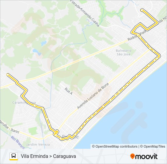 Mapa da linha CARAGUAVA X VILA ERMINDA de ônibus