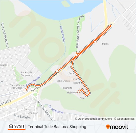 Mapa da linha 97SH de ônibus