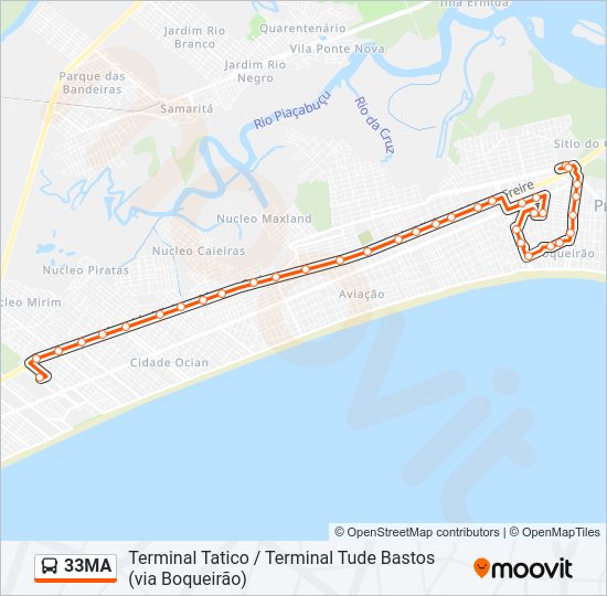 Mapa da linha 33MA de ônibus
