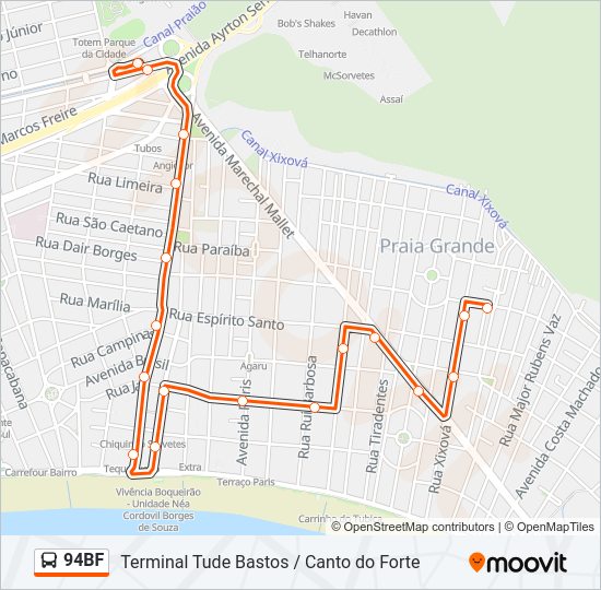 Mapa da linha 94BF de ônibus