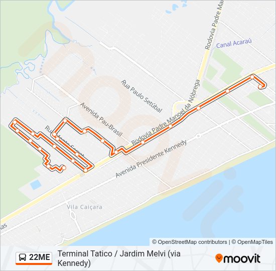 Mapa da linha 22ME de ônibus