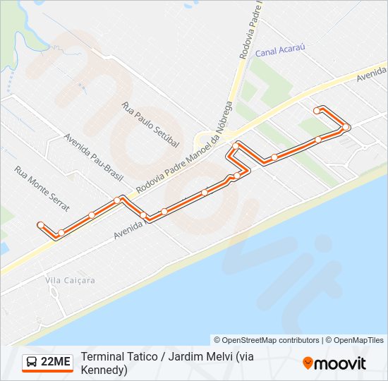 Mapa da linha 22ME de ônibus