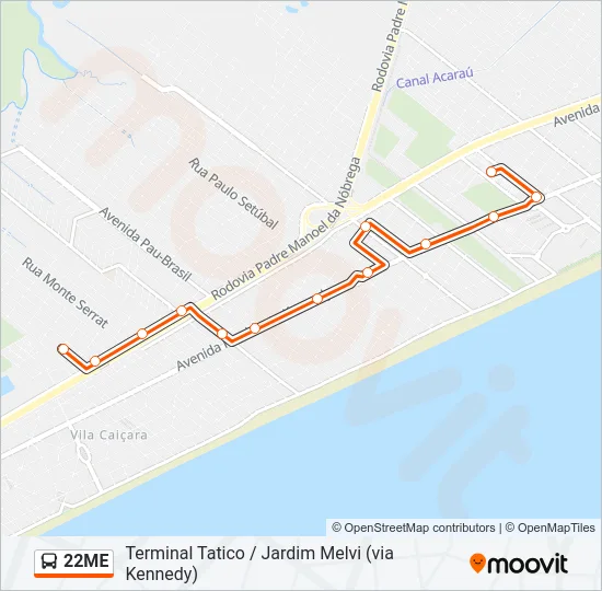 22ME Bus Line Map