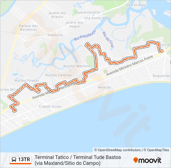 Mapa da linha 13TR de ônibus