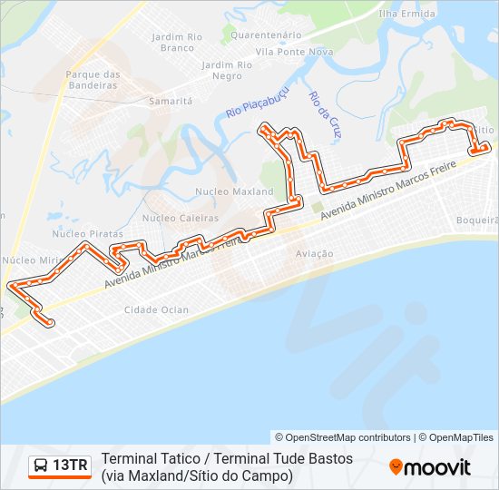 Mapa da linha 13TR de ônibus