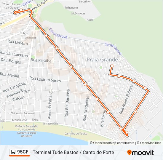 Mapa da linha 95CF de ônibus